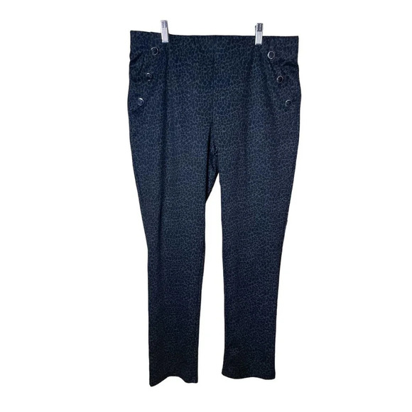 89th + Madison Women's Blue Leopard Classy Buttons Pants Size Large 10-12 - Picture 1 of 6